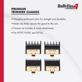 BaBylissPRO guards attached to FX797 trimmer in use illustrating secure fit and consistent cutting benefit