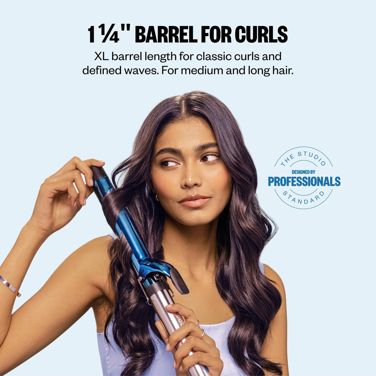 BaBylissPRO nano titanium barrel close-up highlighting smooth surface for shiny curls