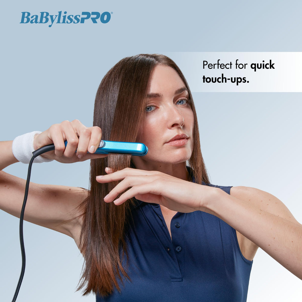 BaBylissPRO nano titanium plate close-up illustrating even heat and smooth glide benefit