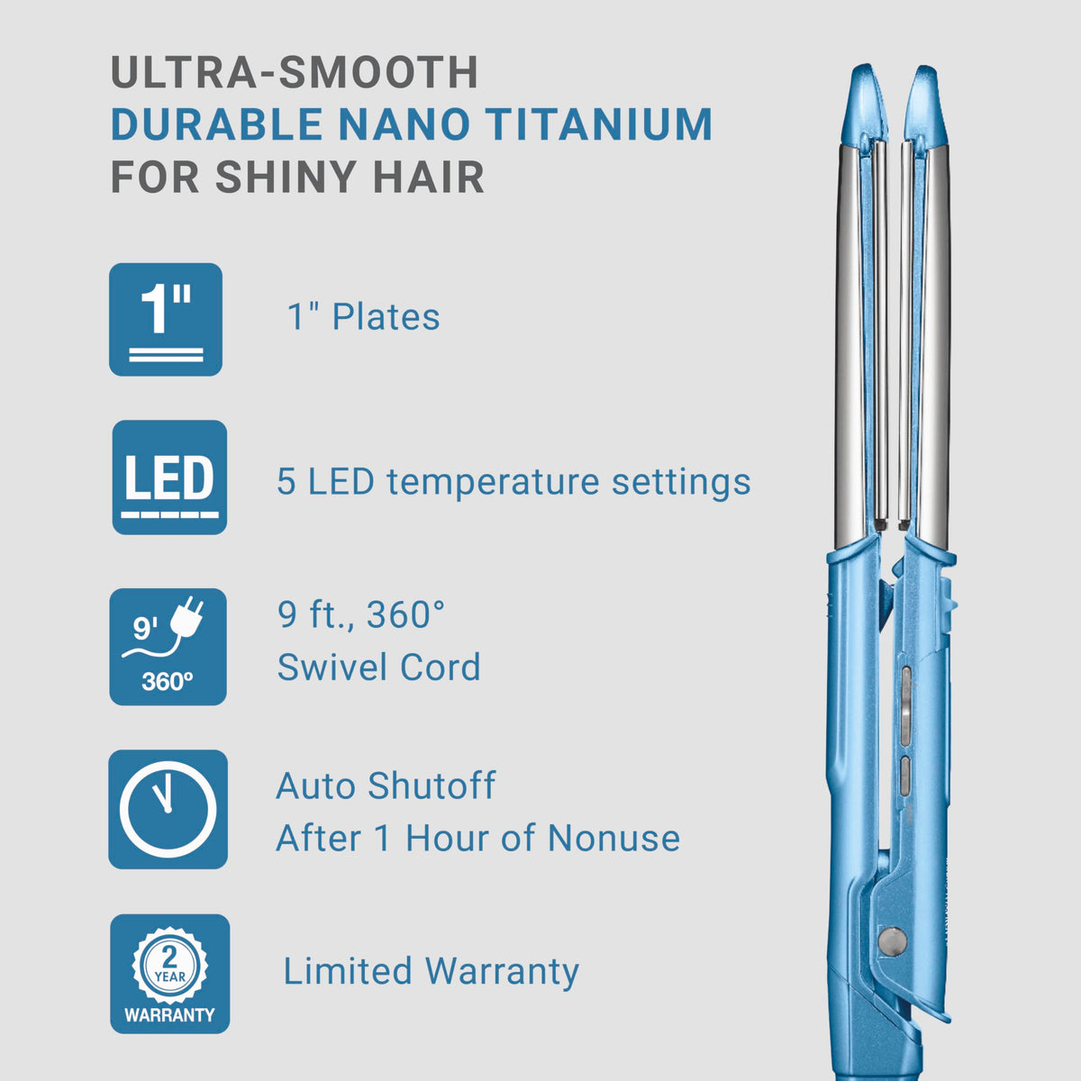 BaBylissPRO close-up of nano-titanium plates for smoother, shinier hair