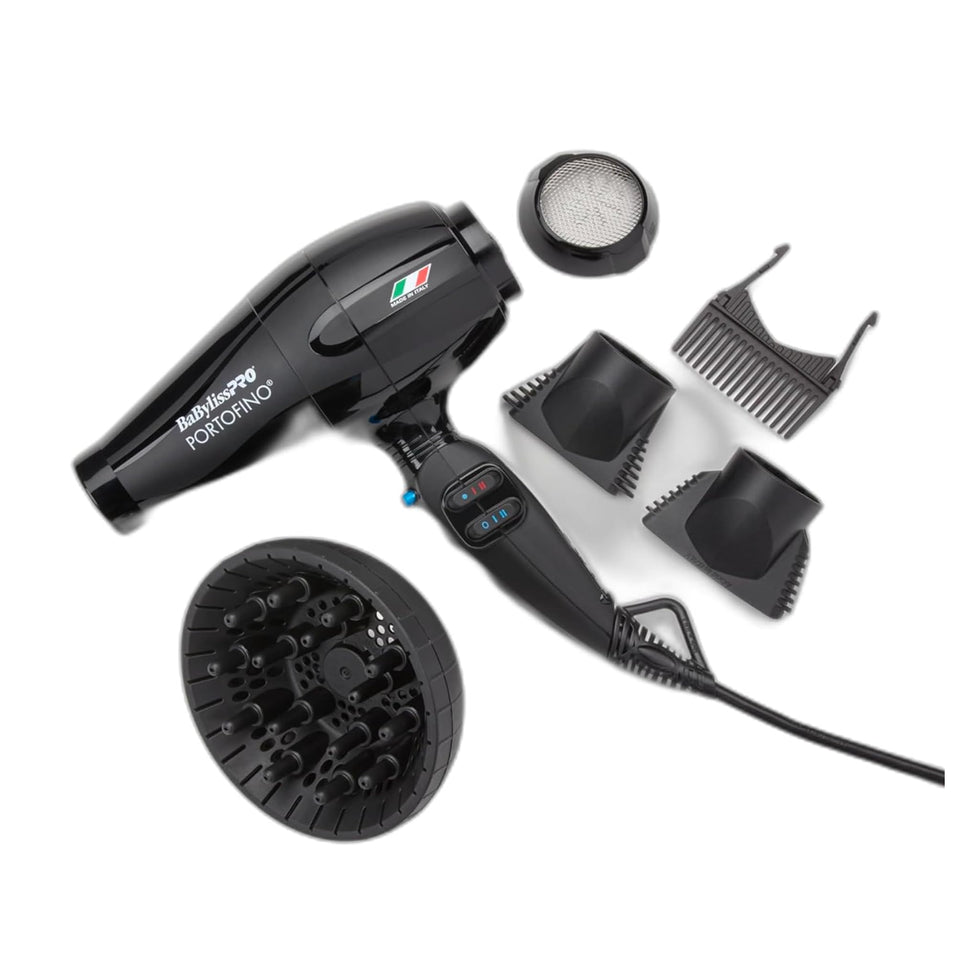 BaBylissPRO front view showing sleek black dryer and powerful design benefit fast drying