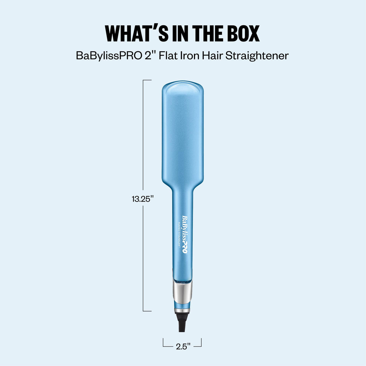 BaBylissPRO scale comparison showing 2-inch plate width for larger section styling
