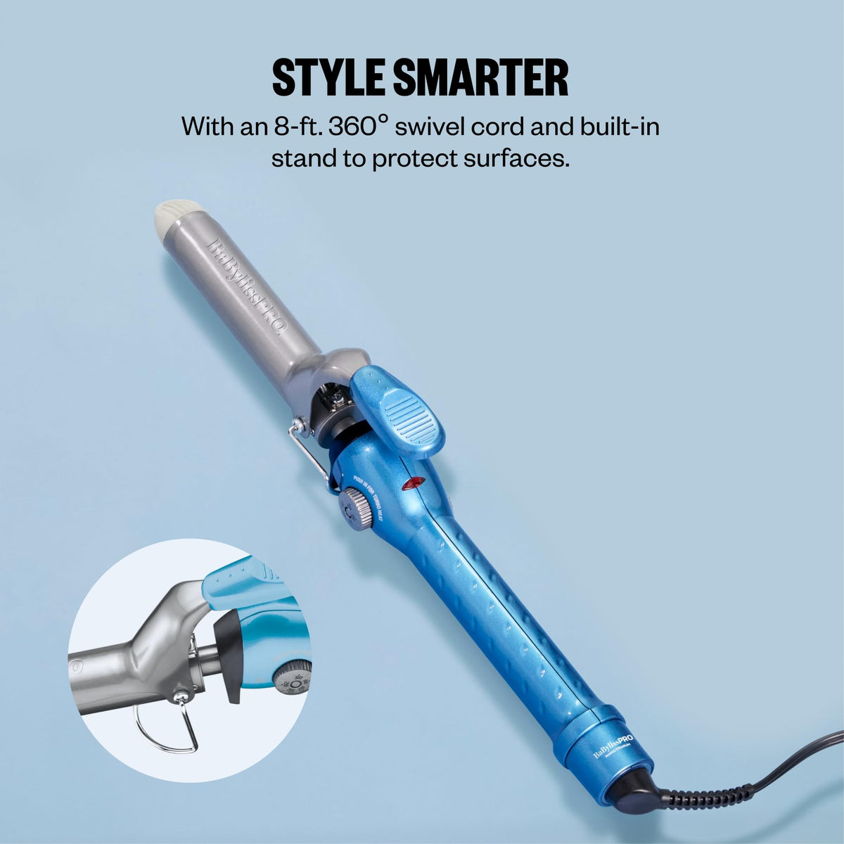BaBylissPRO swivel cord and controls showing adjustable heat for professional use