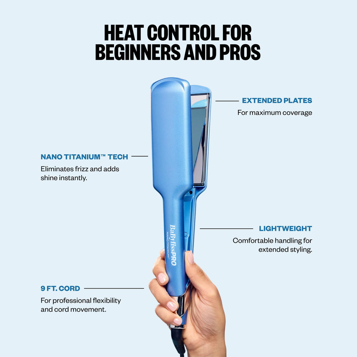 BaBylissPRO swivel cord and plug showing 9-foot reach for flexible styling