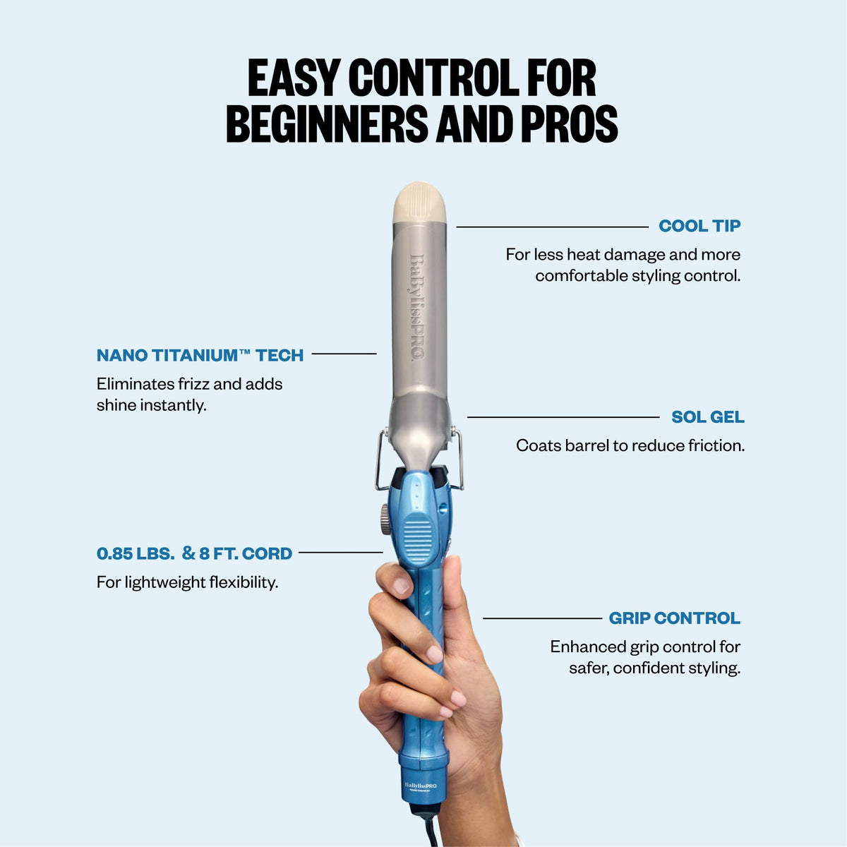 BaBylissPRO turbo button detail for instant heat boost and faster curl formation