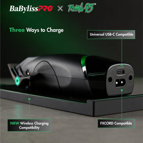 BaBylissPRO x Tomb45 on wireless charging dock with LED battery indicator for uninterrupted use