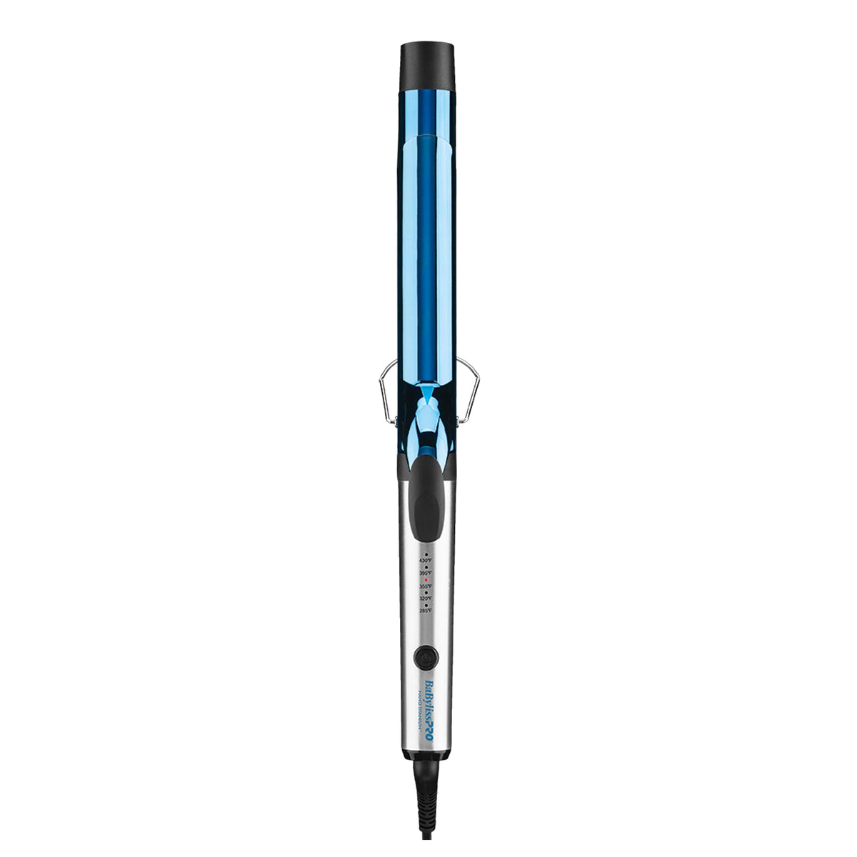 BaBylissPRO XL barrel curling iron front view showing sleek design and fast styling