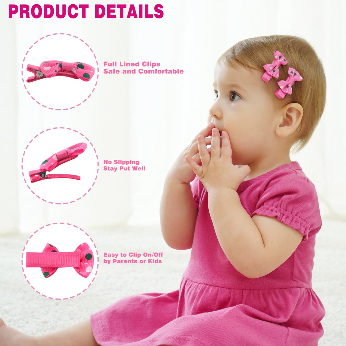 Babymatch lined metal clip detail, protects delicate hair