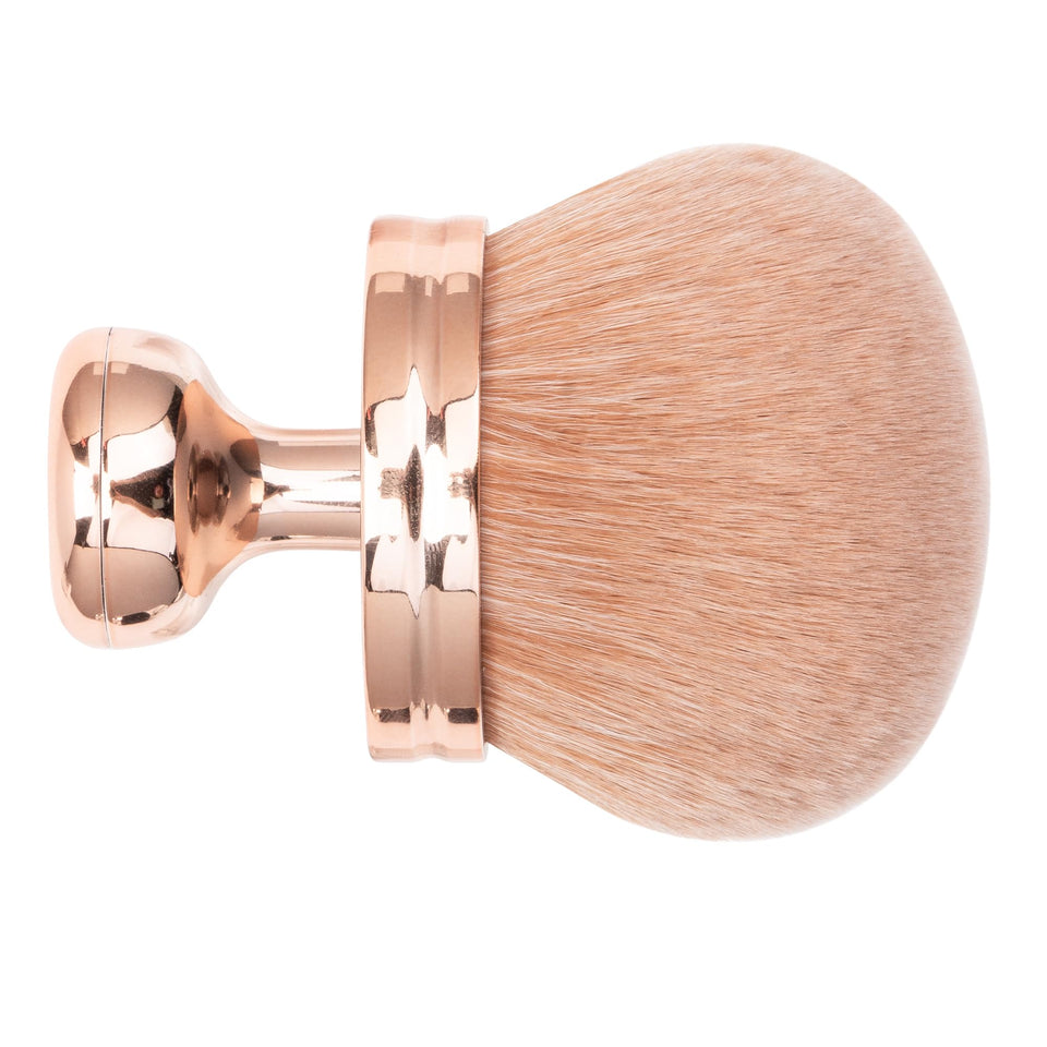 BABYSHEEP front view of rose gold-gold kabuki brush showing full head for fast coverage