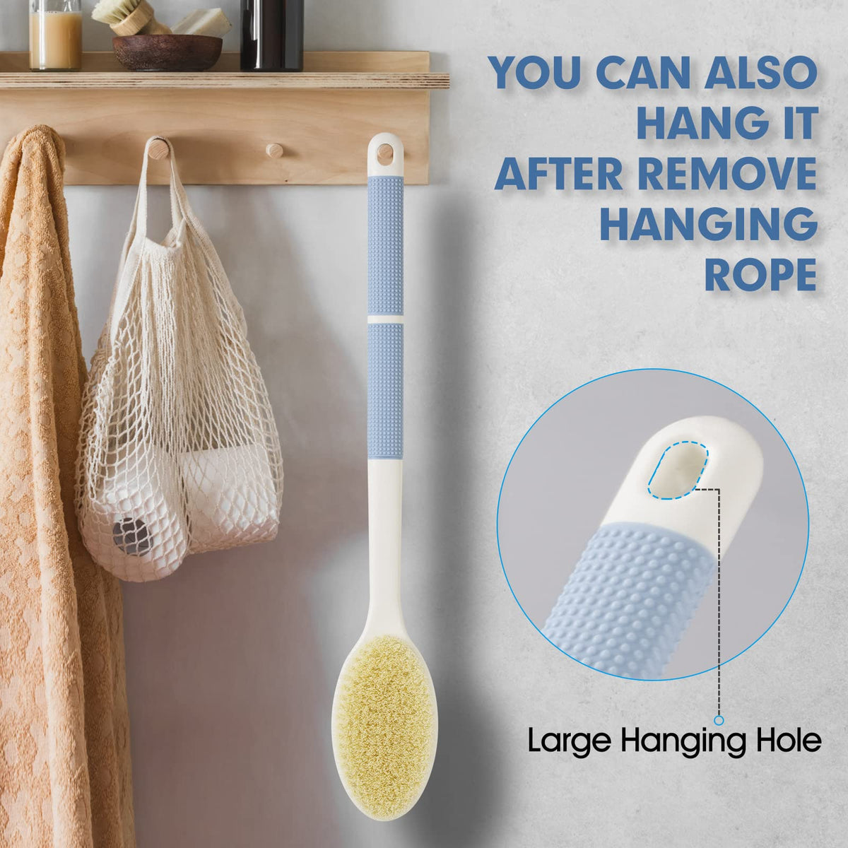 Backski in bathroom use on back demonstrating extended reach and convenience