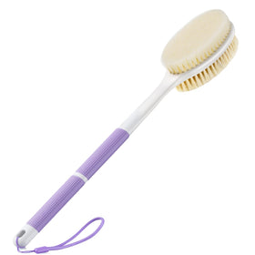 Backski front view showing purple long-handle brush and head, easy reach benefit