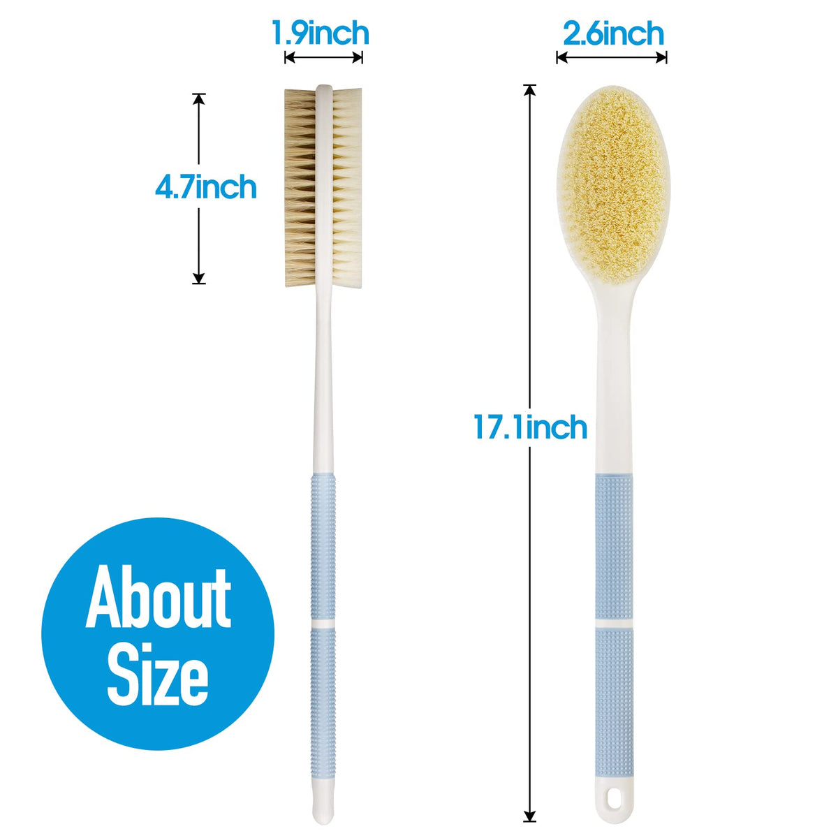 Backski full-length brush held to show 17.1-inch reach for hard-to-reach areas