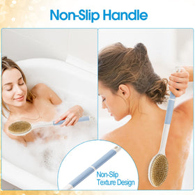 Backski handle close-up showing anti-slip texture for confident shower grip