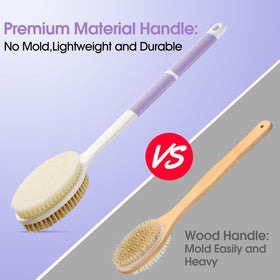 Backski brush in use on back under shower, reaches hard-to-reach areas