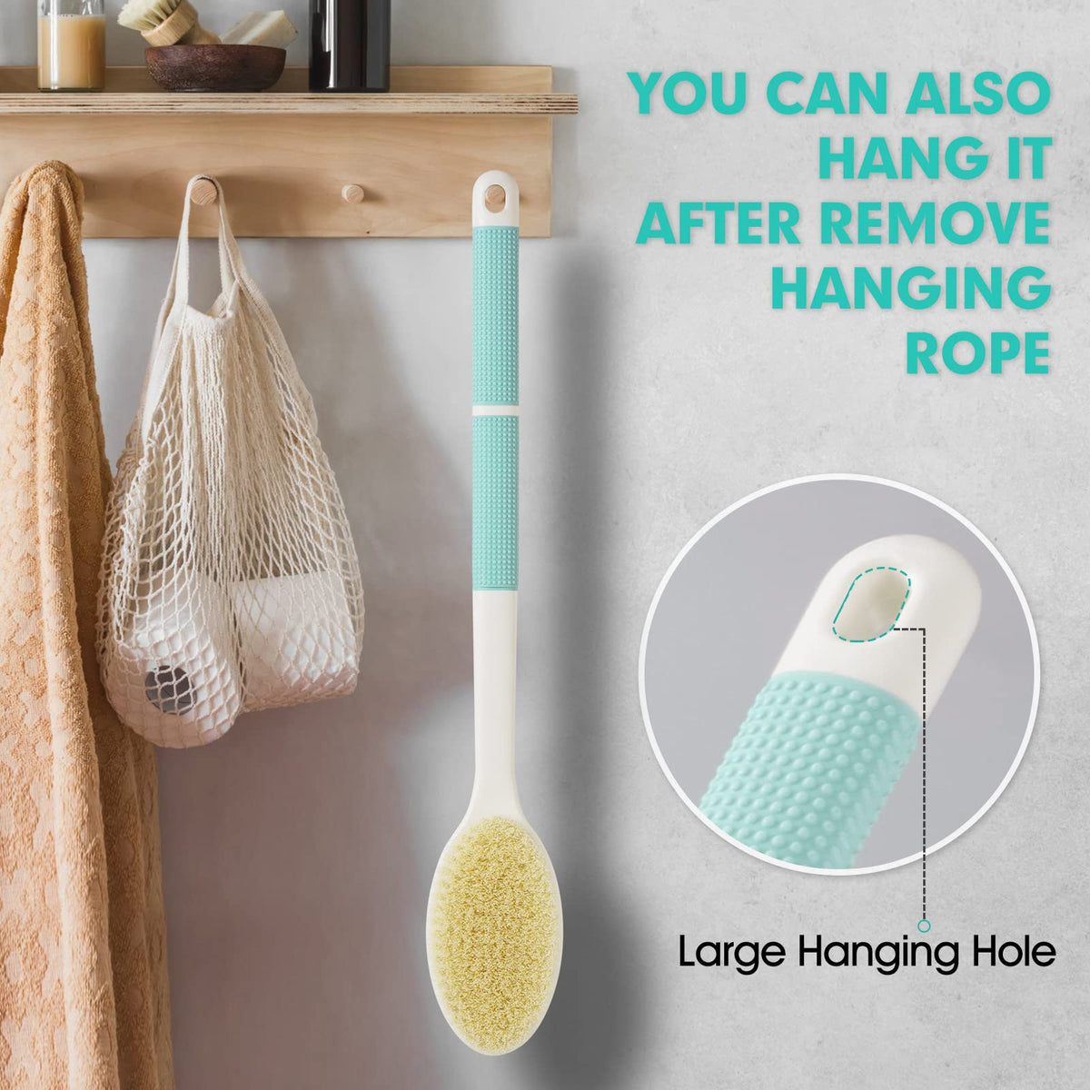 Backski in shower use demonstrating easier back and leg cleaning