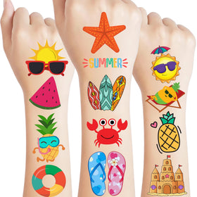 Backtopeia front packaging showing island-themed temporary tattoos and bright colors