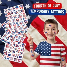 Backtopeia close-up sheet with flag and stars designs highlighting crisp print benefit