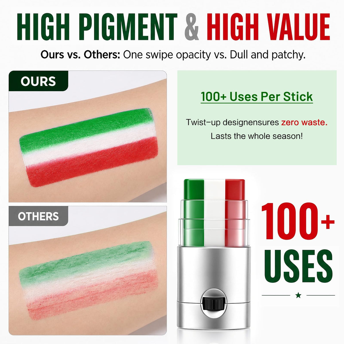BADCOLOR cheek flag stripe on fan showing vibrant green white red colors