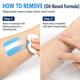 BADCOLOR removal demo with cleansing oil showing easy cleanup