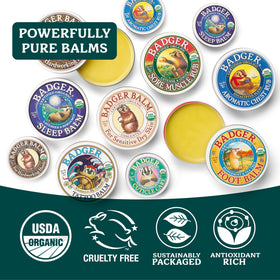 Badger balm being rubbed into hands demonstrating quick absorbency and lasting moisture