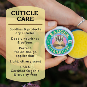Badger cuticle cream texture close-up highlighting rich shea butter hydration benefit