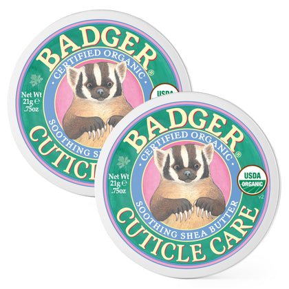 Badger cuticle cream tin front showing label and compact size benefit