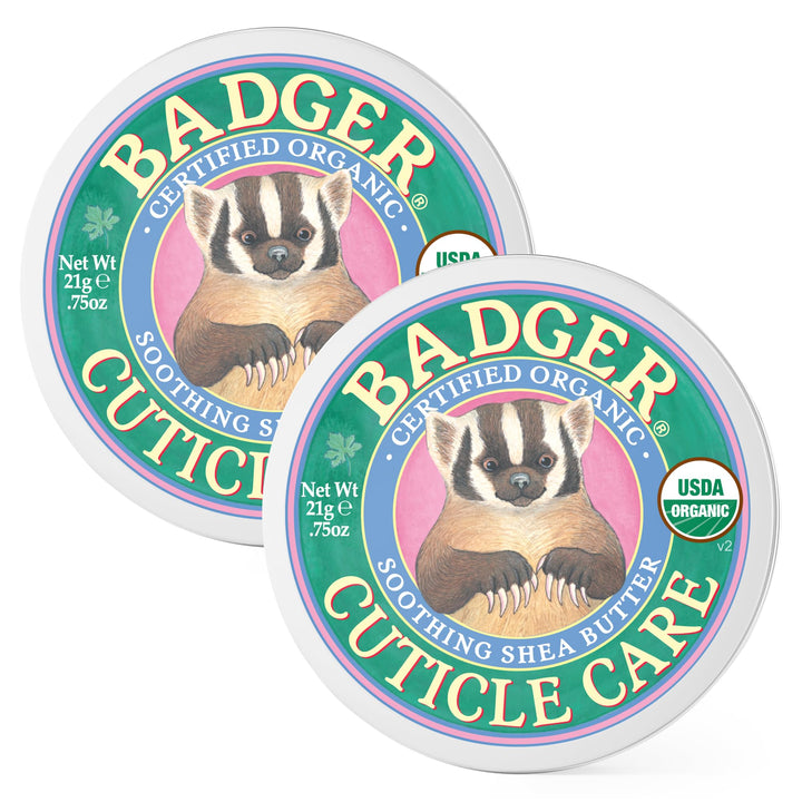 Badger cuticle cream tin front showing label and compact size benefit
