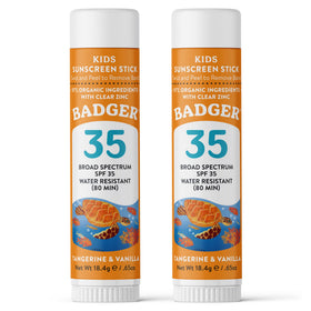Badger face stick front packaging showing SPF 35 protection and child-friendly design