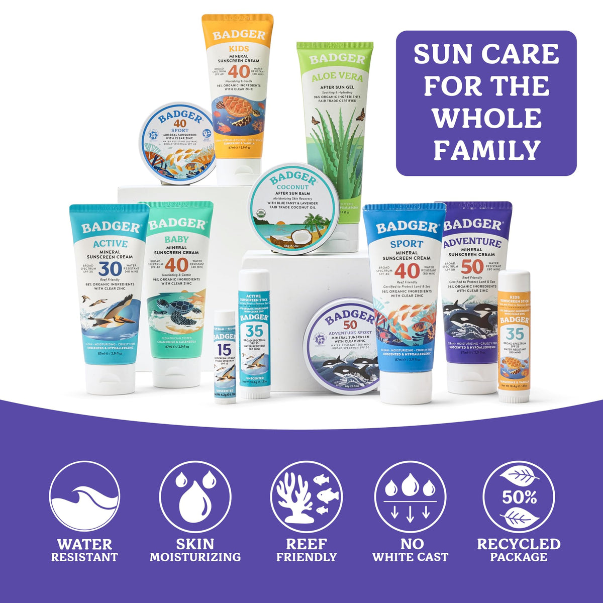 Badger family beach activity image showing reef-safe protection for outdoor fun