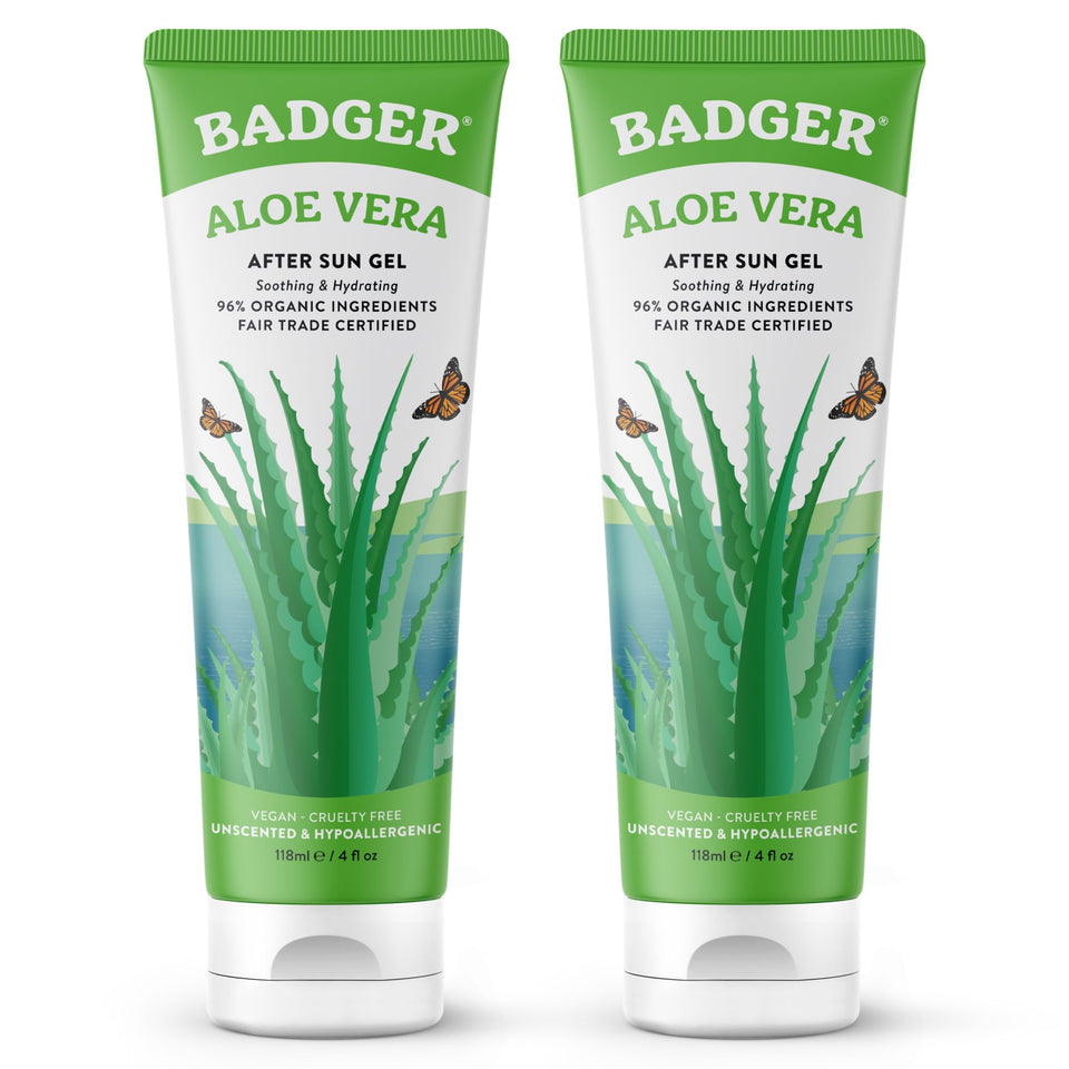 Badger front packaging 4 fl oz tube showing clear organic branding and easy-squeeze benefit