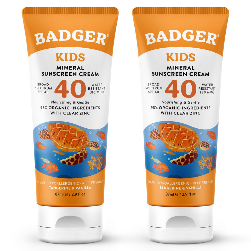 Badger front packaging showing SPF 40 and kid-friendly design for safe protection