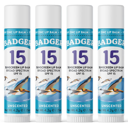 Badger front packaging showing SPF 15 lip balm protection and travel convenience