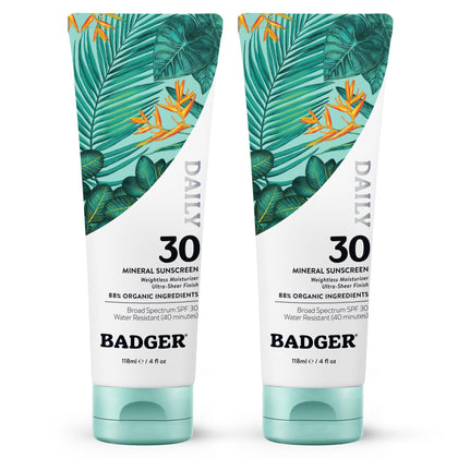 Badger front packaging showing SPF 30 and unscented benefit