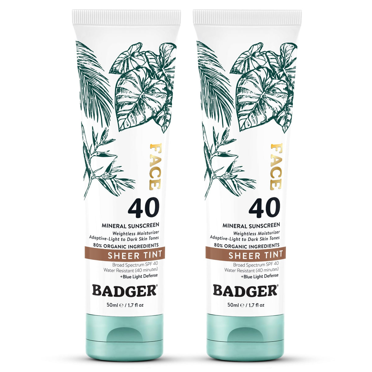 Badger front tube packaging showing SPF 40 and unscented benefit