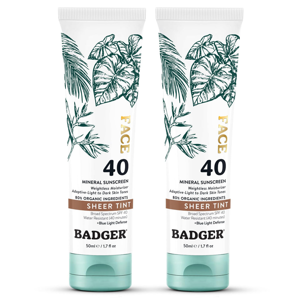 Badger front tube packaging showing SPF 40 and unscented benefit
