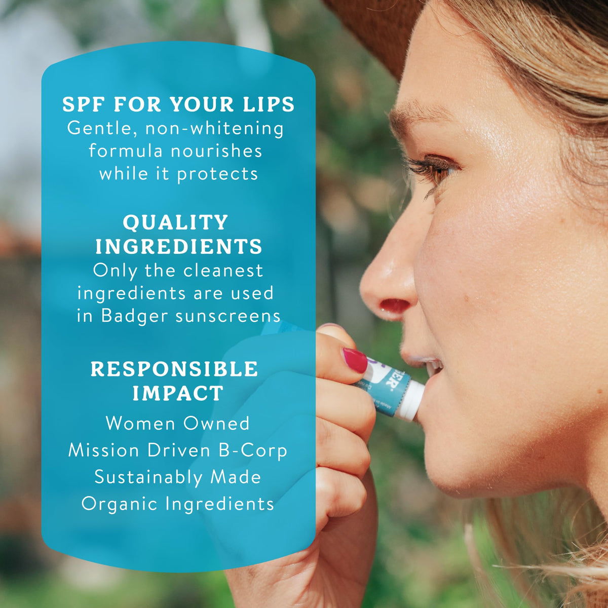 Badger ingredients label closeup highlighting organic oils and zinc oxide benefits