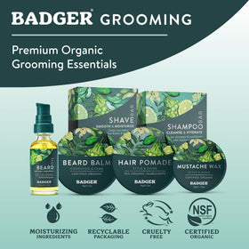 Badger label closeup with organic seal communicating certified quality