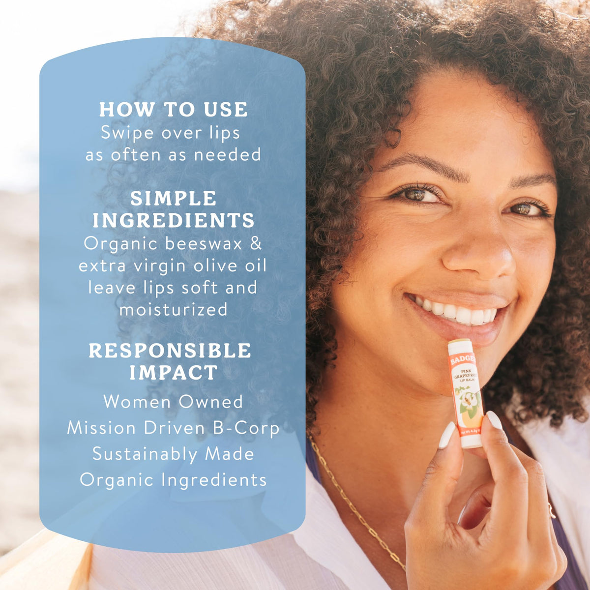 Badger lifestyle outdoor usage demonstrating on-the-go lip protection benefit