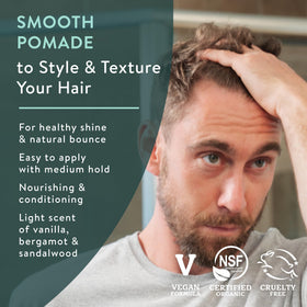 Badger open tin texture showing creamy pomade, easy-to-work consistency benefit