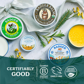 Badger recycled metal tin detail highlighting plastic-free and sustainable packaging