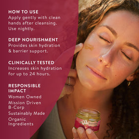 Badger smoothing balm on neck and face for overnight nourishment