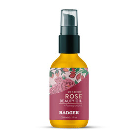 Badger front packaging showing labeled glass bottle and organic branding benefit