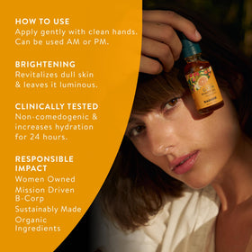 Badger seabuckthorn face oil being applied to cheek illustrating soothing and moisturizing effect