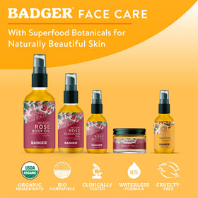 Badger seabuckthorn key botanicals flatlay showing seabuckthorn berries and jojoba for antioxidant support
