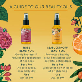 Badger seabuckthorn bottle held in hand showing 1 fl oz scale and travel-friendly size advantage