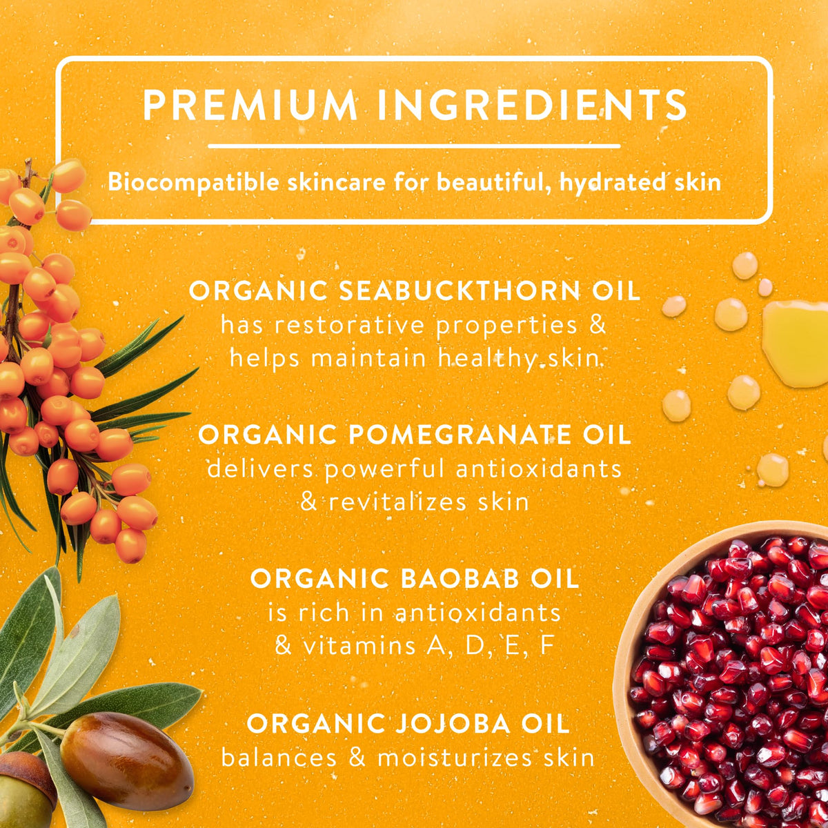Badger seabuckthorn face oil texture drop on hand demonstrating lightweight absorption and glow