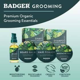 Badger puck beside toothbrush to show compact travel-friendly size