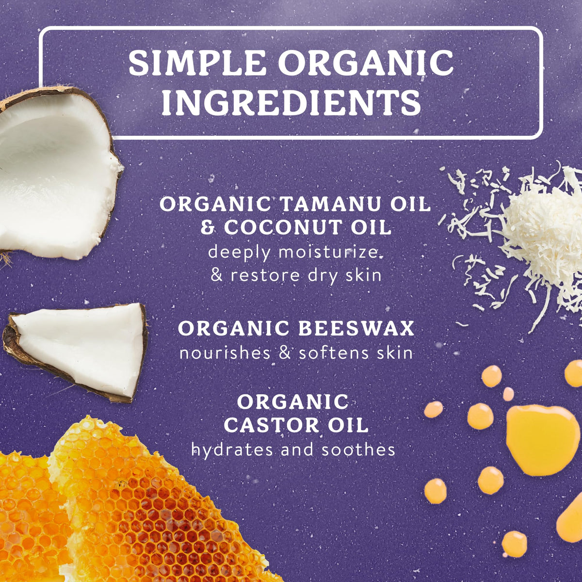 Badger ingredient flatlay with tamanu, coconut and calendula benefits