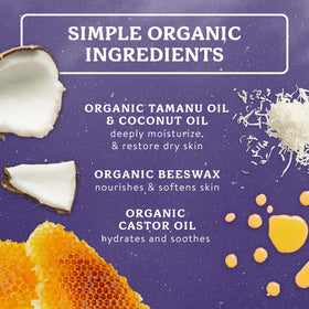 Badger ingredient flatlay with tamanu, coconut and calendula benefits