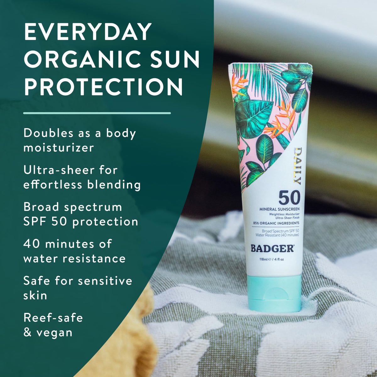 Badger lotion texture close-up highlighting smooth spreadability and hydration